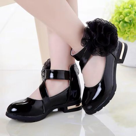Children Girls Flower Leather Shoe